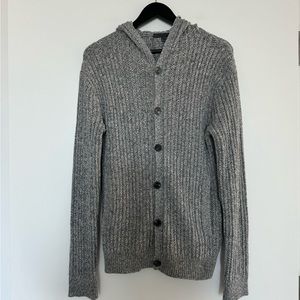 John Varvatos Grey Ribbed Hooded Button Front Cardigan